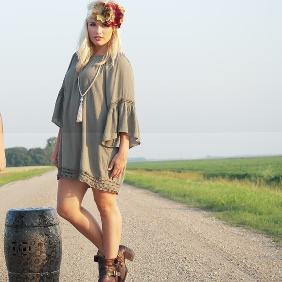 BoHo bell sleeve off the shoulder tunic dress - Picture 6 of 6